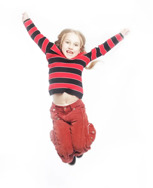 Girl jumps on a white background — Stock Photo, Image