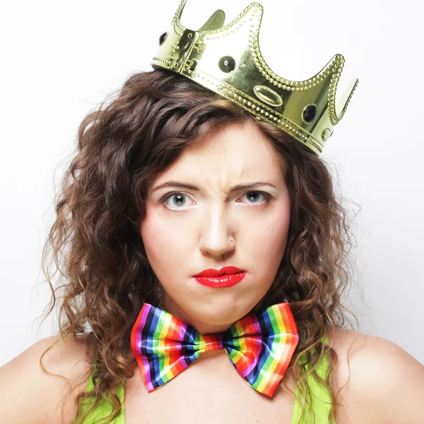 Young lovely woman with crown — Stock Photo, Image