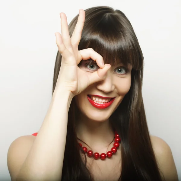 Close up portrait smiling brunette — Stock Photo, Image