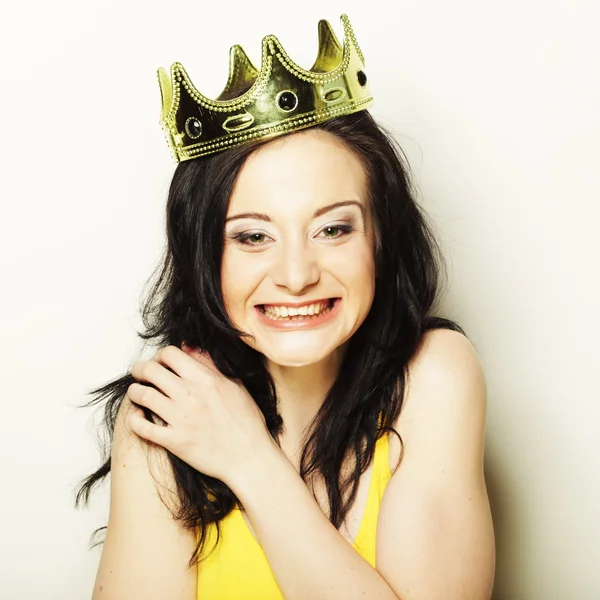 Young lovely woman with crown — Stock Photo, Image