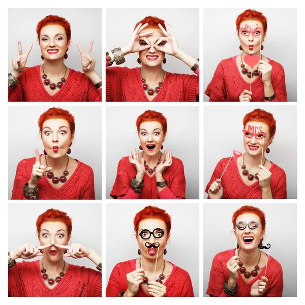 Collage de femmes différentes expressions faciales . — Photo