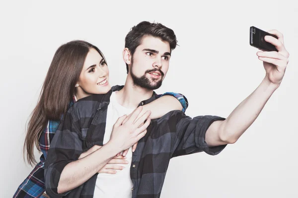 Loving couple making selfie — Stock Photo, Image