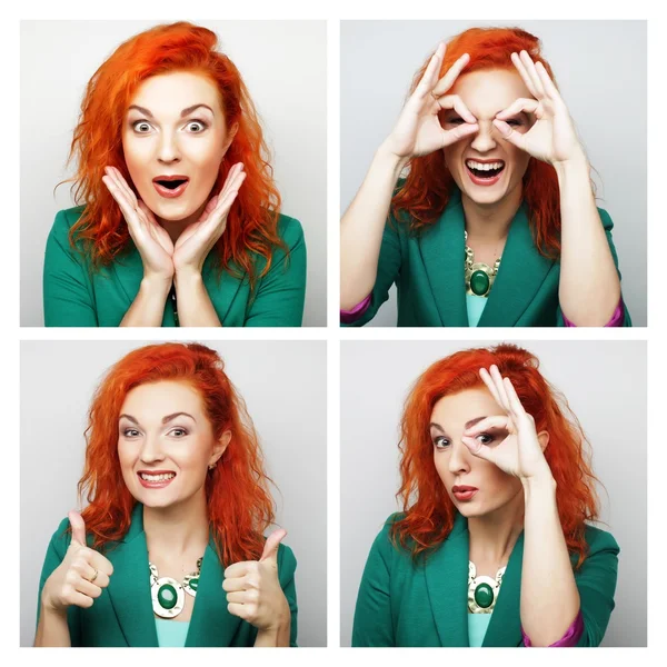 Collage de retratos de mujer feliz — Foto de Stock