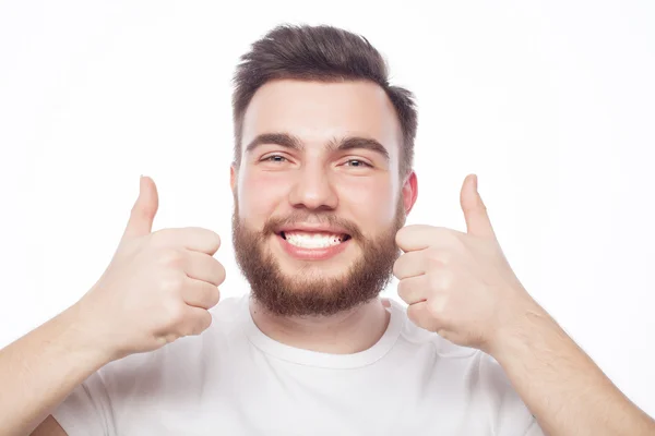 Glücklicher Mann gibt Daumen hoch Zeichen — Stockfoto