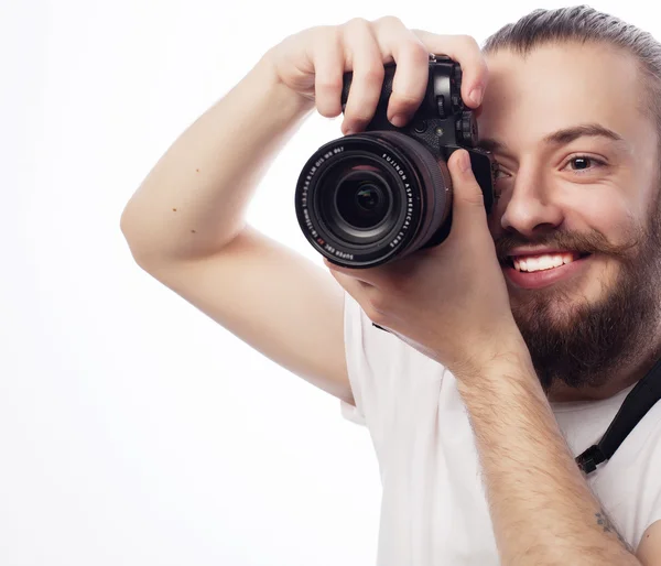 Unga skäggiga fotograf — Stockfoto