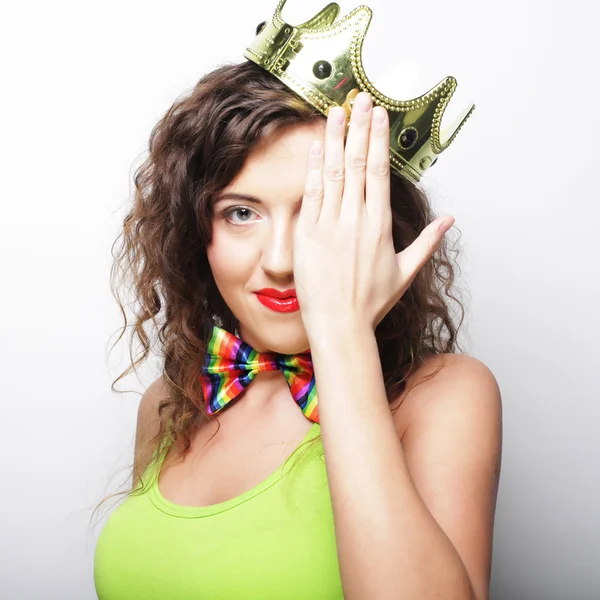 Young lovely woman with crown — Stock Photo, Image