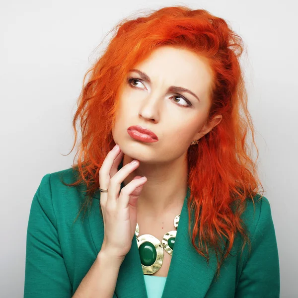 Thinking woman pondering over something — Stock Photo, Image