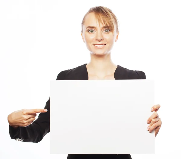 Young business woman showing blank signboard Royalty Free Stock Images