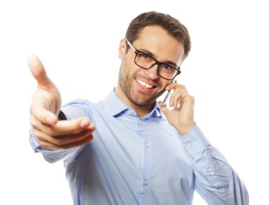 Cep telefonlu başarılı bir iş adamı.