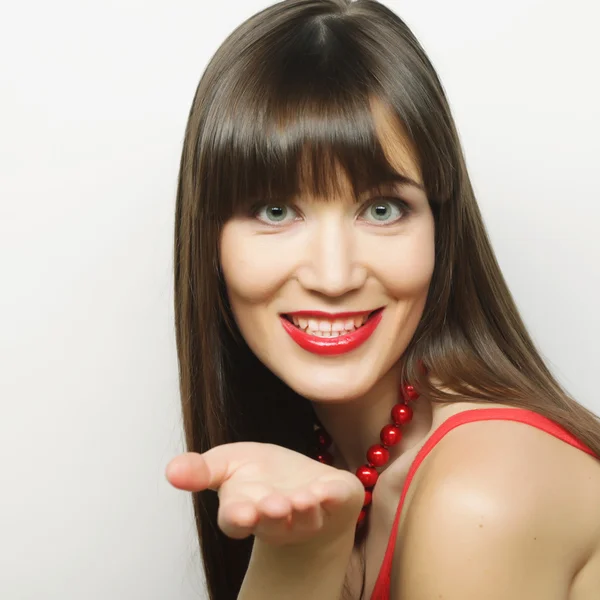 Hermosa mujer con gran sonrisa feliz — Foto de Stock