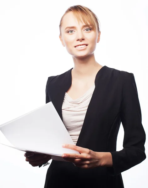 Jeune femme d'affaires avec du papier — Photo