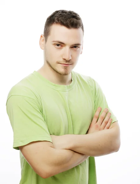 Joven feliz en camiseta verde — Foto de Stock