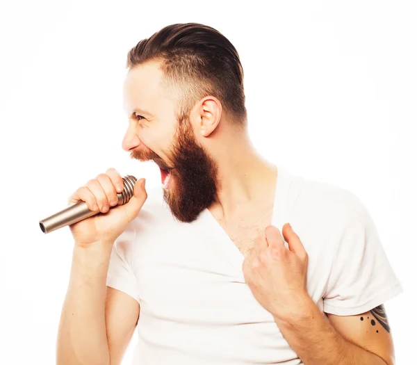 Homme avec microphone — Photo