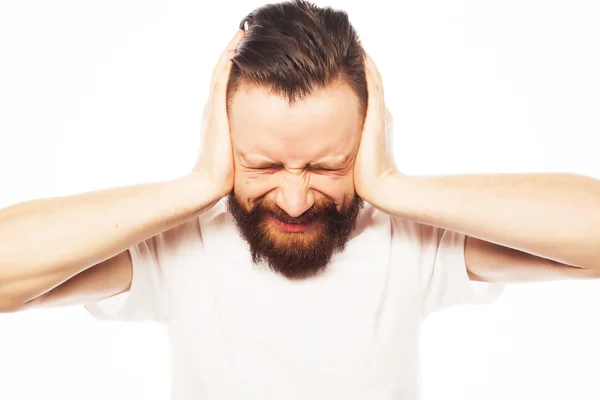 Man covering his ears by hands — Stock Photo, Image