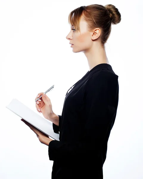 Young business woman with paper — Stock Photo, Image