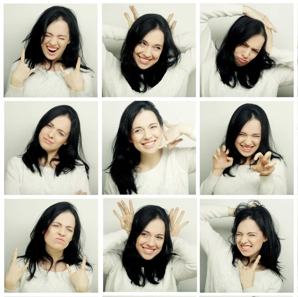 Collage de mujeres diferentes expresiones faciales — Foto de Stock