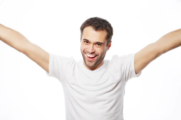 Young man holding camera and making selfie — Stock Photo, Image