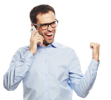 Cep telefonlu başarılı bir iş adamı.