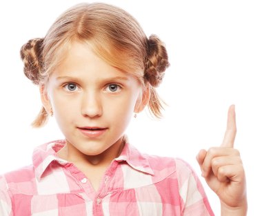 Onun parmağı yukarı doğru exciteme içinde işaret okul kız