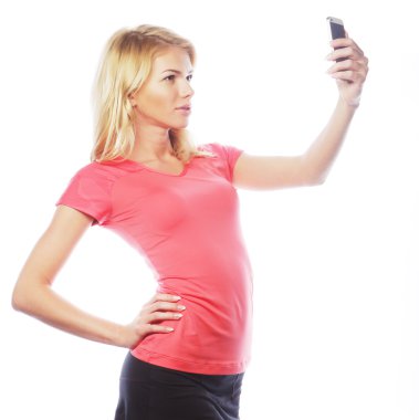 selfie yapma sportif sarışın kadın