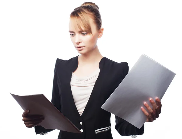 Young business woman with paper — Stock Photo, Image