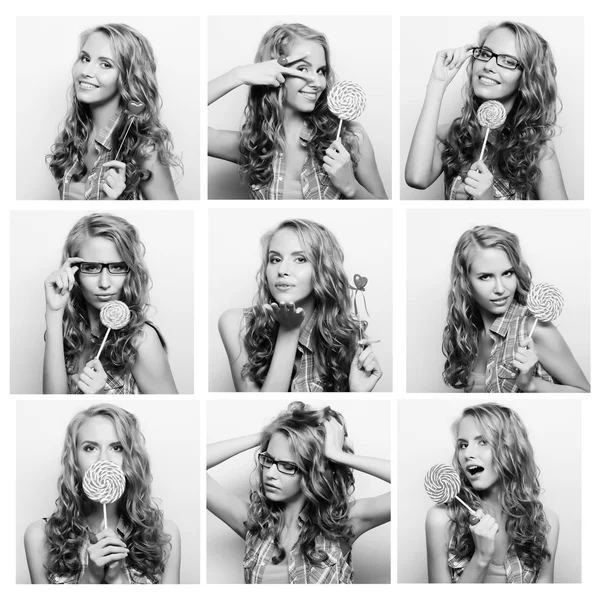Donna bionda faccia espressioni composite — Foto Stock