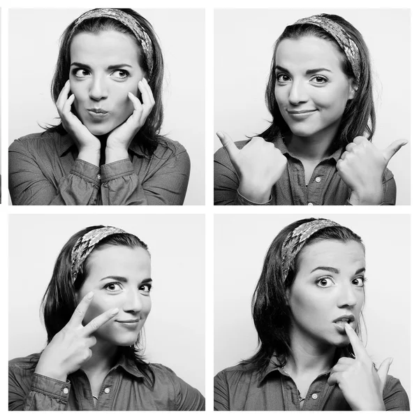 Collage di giovani espressioni viso donna composito — Foto Stock