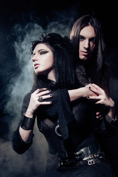 Romantic portrait of young gothic couple — Stock Photo, Image