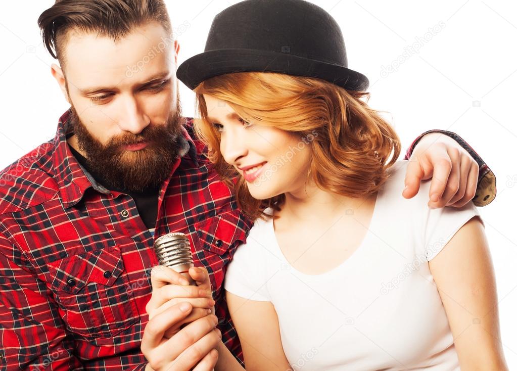 Lovely couple with microphone