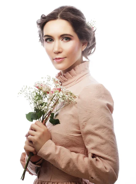 Portrait of beautiful young bride in pink dress — Stock Photo, Image