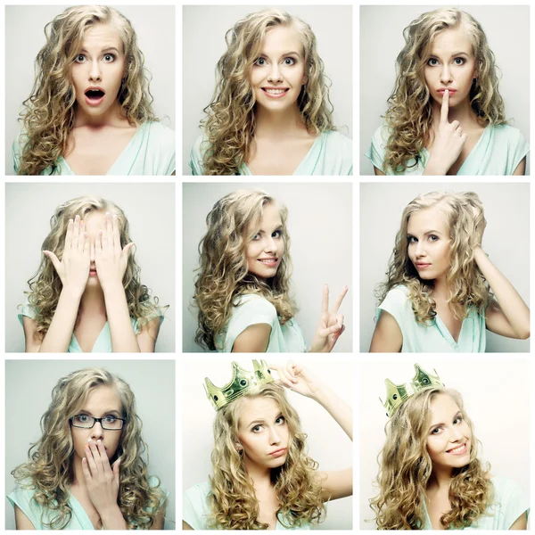 Collage of portraits of a beautiful young woman with crown — Stock Photo, Image