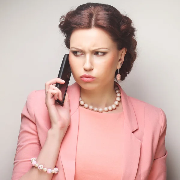 Funny businesswoman with mobile — Stock Photo, Image