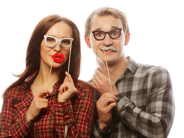 Schönes Paar mit Party-Brille — Stockfoto