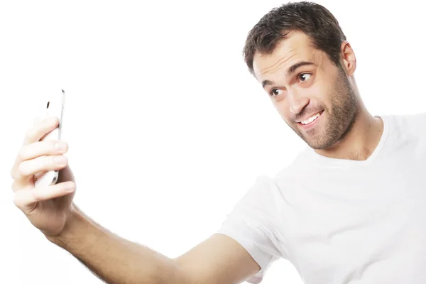 Young man making photo of himself — Stock Photo, Image