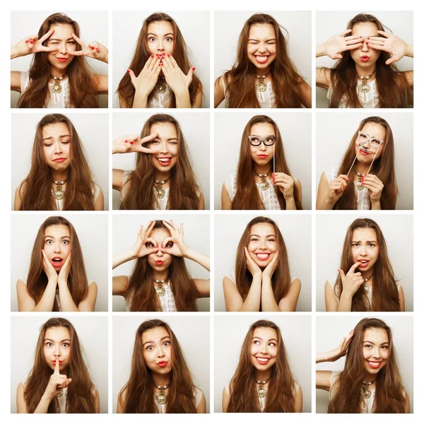 Collage de retratos de mujer feliz — Foto de Stock
