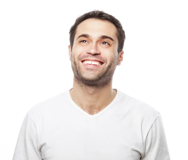 Pohledný muž v prázdné bílé tričko — Stock fotografie