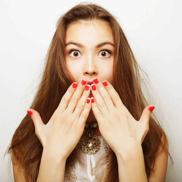 Bela jovem surpreso mulher. — Fotografia de Stock