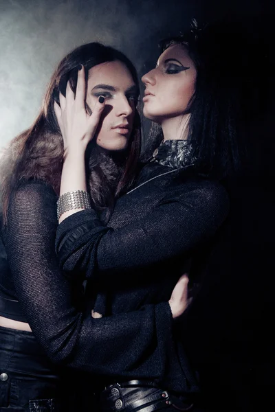 Romantic portrait of young gothic couple — Stock Photo, Image