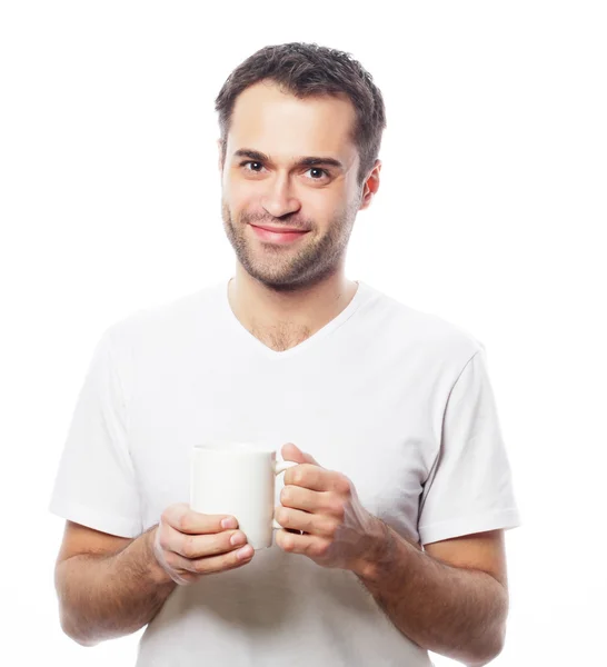 Hombre sosteniendo taza blanca con café —  Fotos de Stock