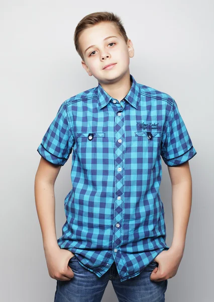 Little boy in blue shirt — Stock Photo, Image
