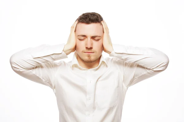 Homem de negócios com uma dor de cabeça ou problema — Fotografia de Stock