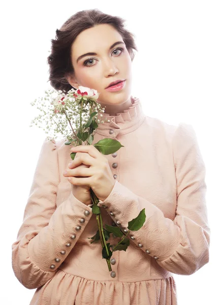 Portrait of beautiful young bride in pink dress — Stock Photo, Image