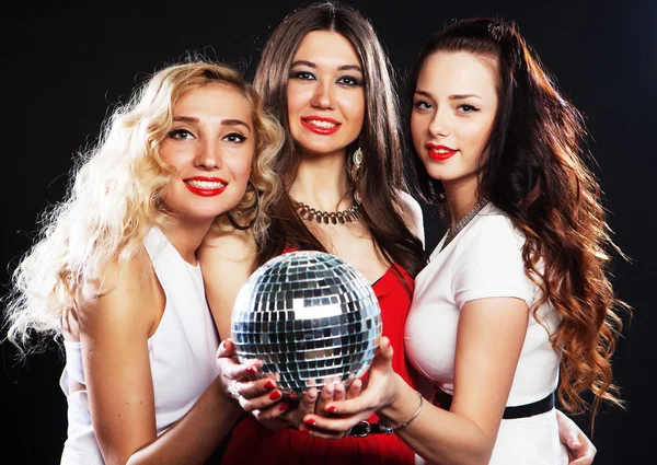Party girls with disco ball — Stock Photo, Image