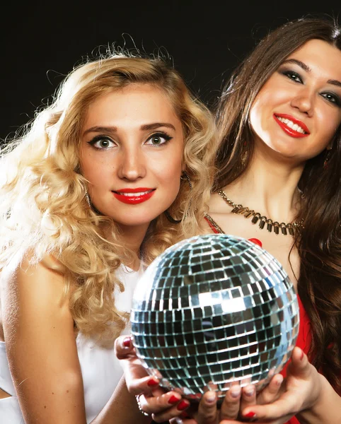 Party girls with disco ball — Stock Photo, Image