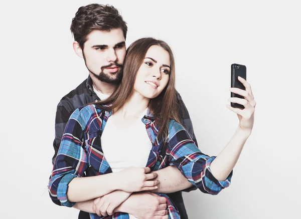 Loving couple making selfie — Stock Photo, Image