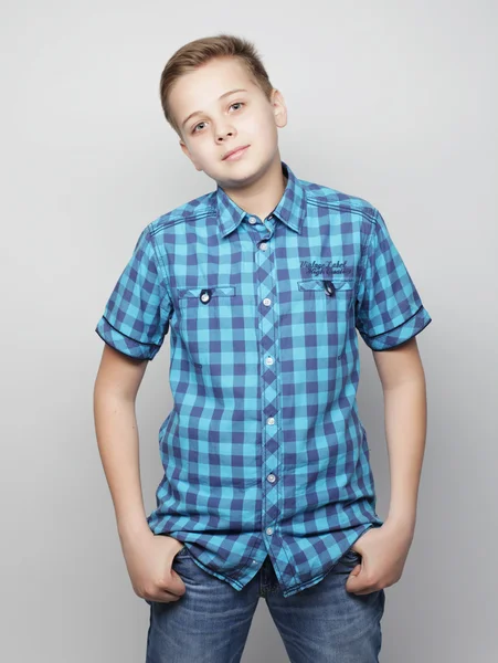 Little boy in blue shirt — Stock Photo, Image