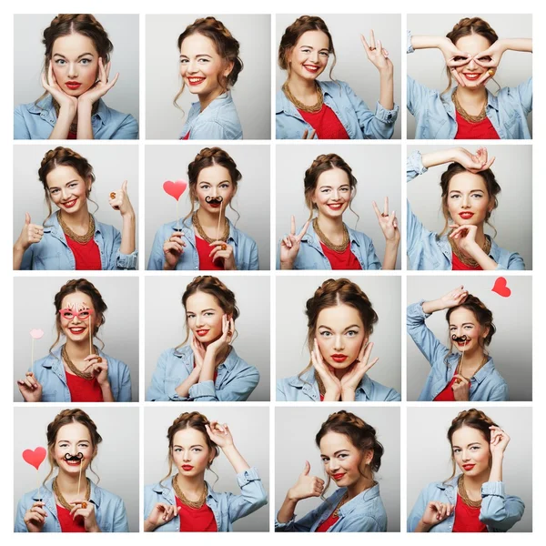 Collage di ritratti di donna felice — Foto Stock
