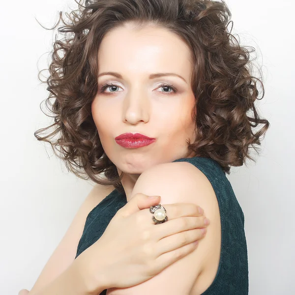 Happy woman with curly hair — Stock Photo, Image