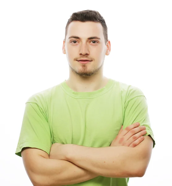 Joven feliz en camiseta verde — Foto de Stock