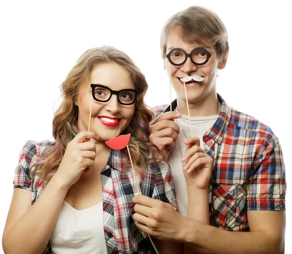 Schönes Paar mit Party-Brille — Stockfoto